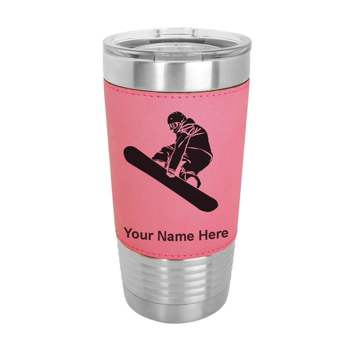 20oz Faux Leather Tumbler Mug, Snowboarder Man, Personalized Engraving Included - LaserGram Custom Engraved Gifts