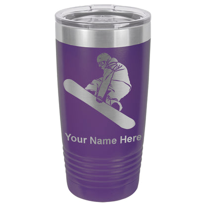 20oz Vacuum Insulated Tumbler Mug, Snowboarder Man, Personalized Engraving Included