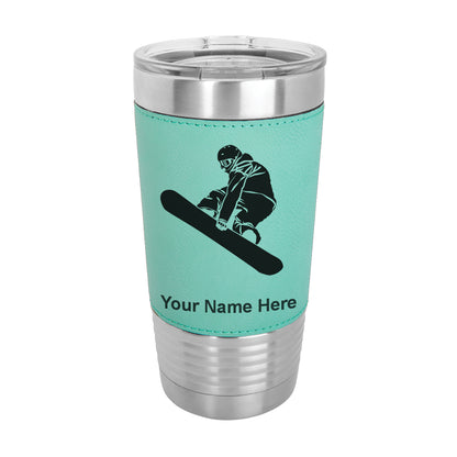 20oz Faux Leather Tumbler Mug, Snowboarder Man, Personalized Engraving Included - LaserGram Custom Engraved Gifts