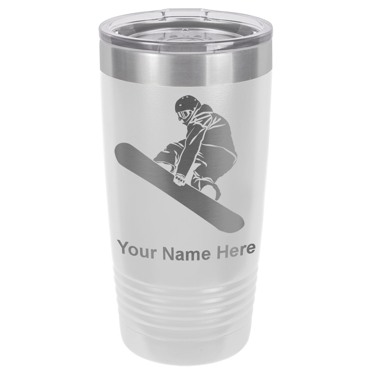 20oz Vacuum Insulated Tumbler Mug, Snowboarder Man, Personalized Engraving Included