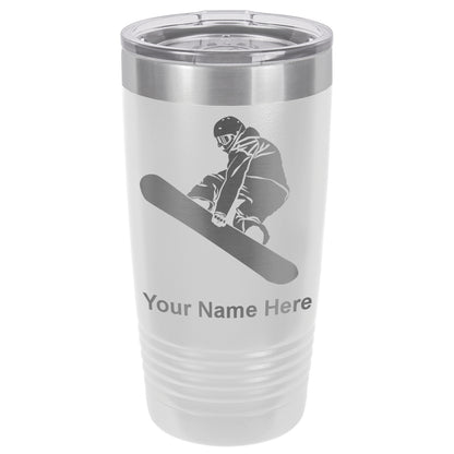 20oz Vacuum Insulated Tumbler Mug, Snowboarder Man, Personalized Engraving Included