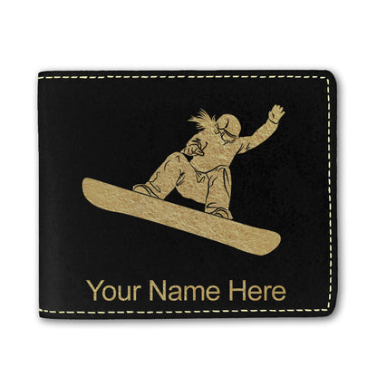 Faux Leather Bi-Fold Wallet, Snowboarder Woman, Personalized Engraving Included