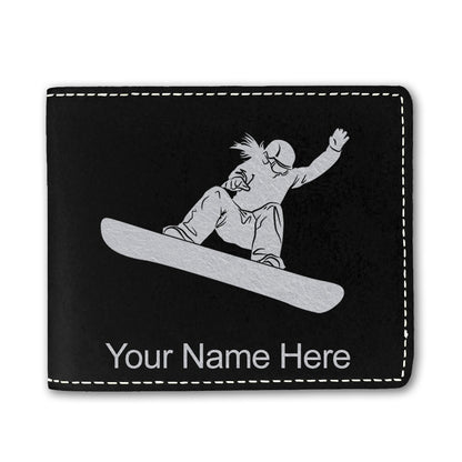 Faux Leather Bi-Fold Wallet, Snowboarder Woman, Personalized Engraving Included