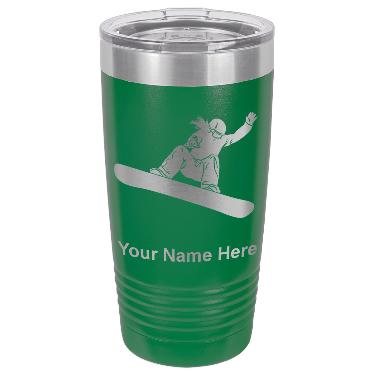 20oz Vacuum Insulated Tumbler Mug, Snowboarder Woman, Personalized Engraving Included