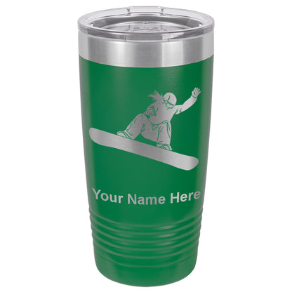 20oz Vacuum Insulated Tumbler Mug, Snowboarder Woman, Personalized Engraving Included