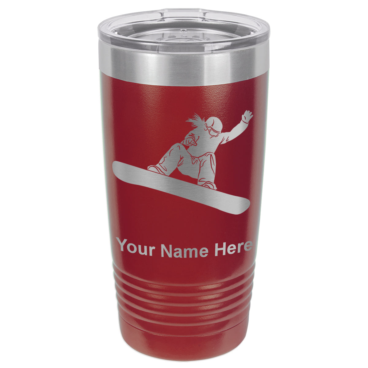 20oz Vacuum Insulated Tumbler Mug, Snowboarder Woman, Personalized Engraving Included