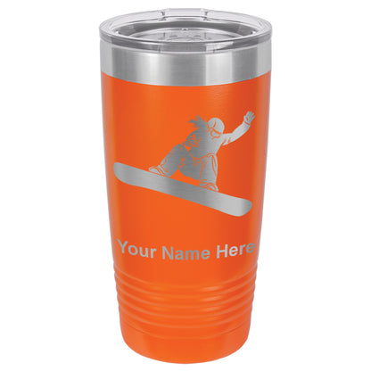 20oz Vacuum Insulated Tumbler Mug, Snowboarder Woman, Personalized Engraving Included