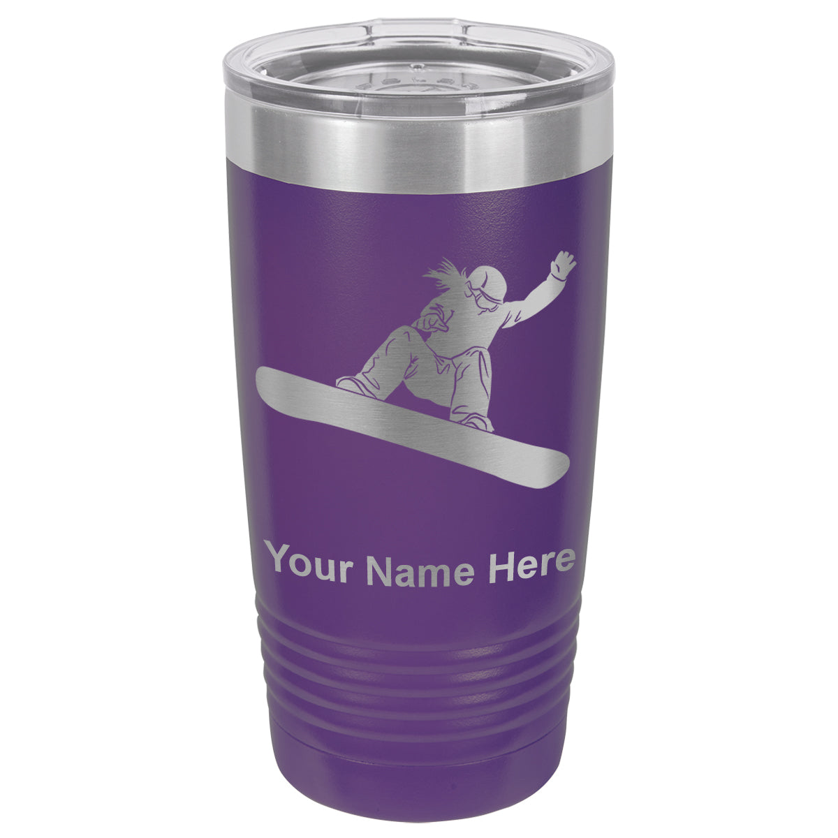 20oz Vacuum Insulated Tumbler Mug, Snowboarder Woman, Personalized Engraving Included