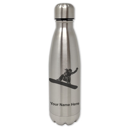 LaserGram Single Wall Water Bottle, Snowboarder Woman, Personalized Engraving Included
