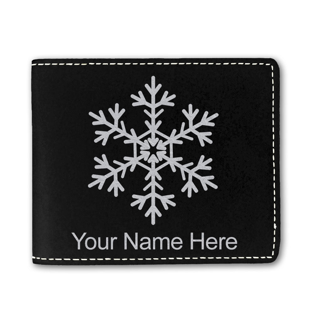 Faux Leather Bi-Fold Wallet, Snowflake, Personalized Engraving Included
