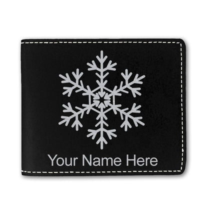 Faux Leather Bi-Fold Wallet, Snowflake, Personalized Engraving Included