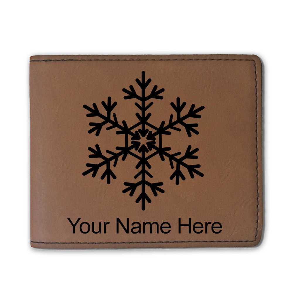 Faux Leather Bi-Fold Wallet, Snowflake, Personalized Engraving Included