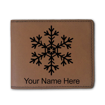 Faux Leather Bi-Fold Wallet, Snowflake, Personalized Engraving Included