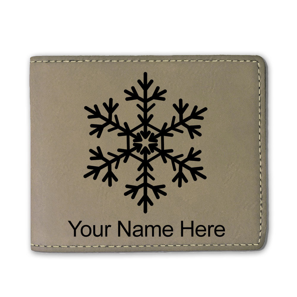Faux Leather Bi-Fold Wallet, Snowflake, Personalized Engraving Included