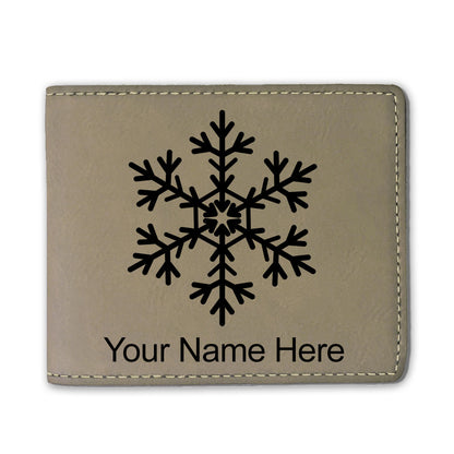 Faux Leather Bi-Fold Wallet, Snowflake, Personalized Engraving Included