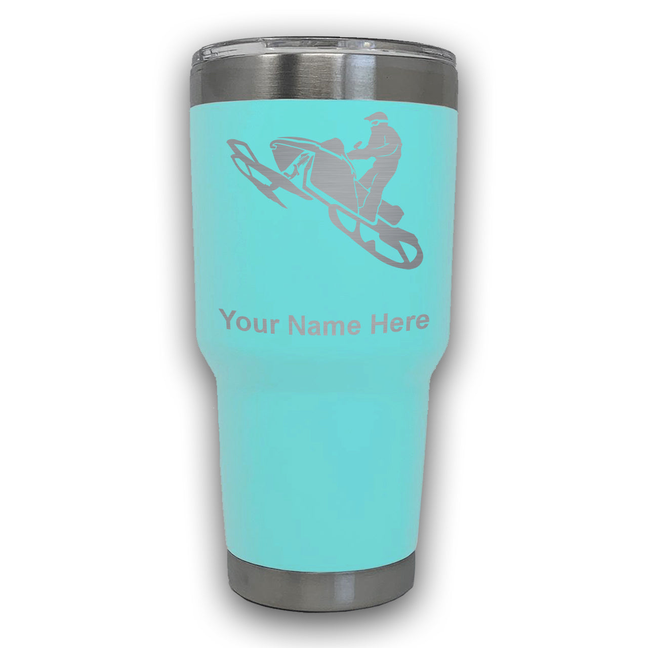 LaserGram 30oz Tumbler Mug, Snowmobile, Personalized Engraving Included