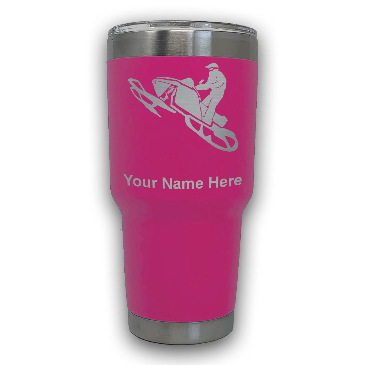 LaserGram 30oz Tumbler Mug, Snowmobile, Personalized Engraving Included