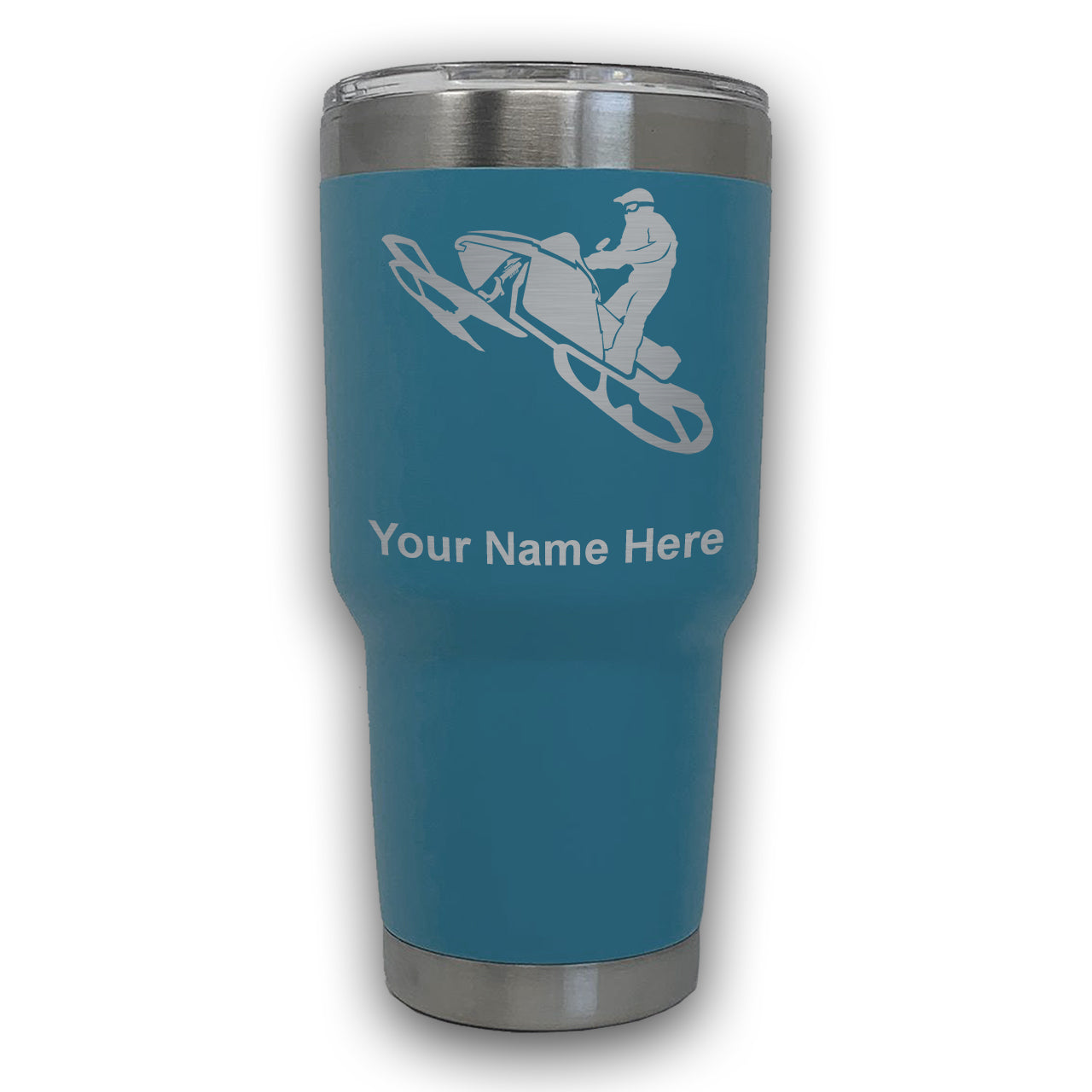 LaserGram 30oz Tumbler Mug, Snowmobile, Personalized Engraving Included