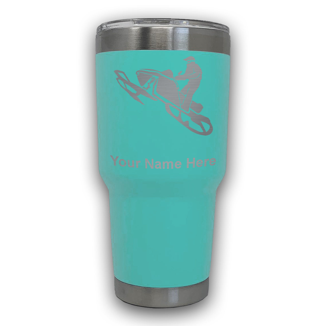 LaserGram 30oz Tumbler Mug, Snowmobile, Personalized Engraving Included