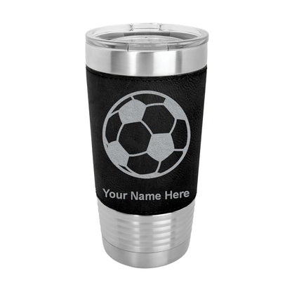 20oz Faux Leather Tumbler Mug, Soccer Ball, Personalized Engraving Included - LaserGram Custom Engraved Gifts