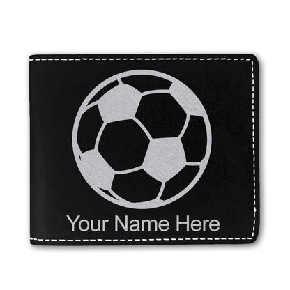 Faux Leather Bi-Fold Wallet, Soccer Ball, Personalized Engraving Included