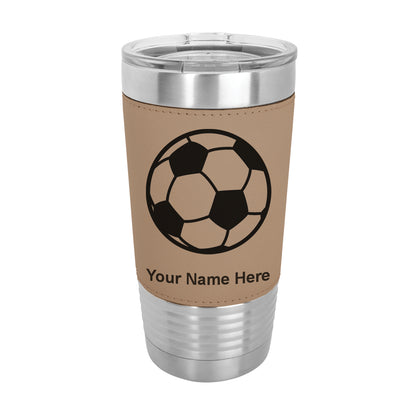 20oz Faux Leather Tumbler Mug, Soccer Ball, Personalized Engraving Included - LaserGram Custom Engraved Gifts