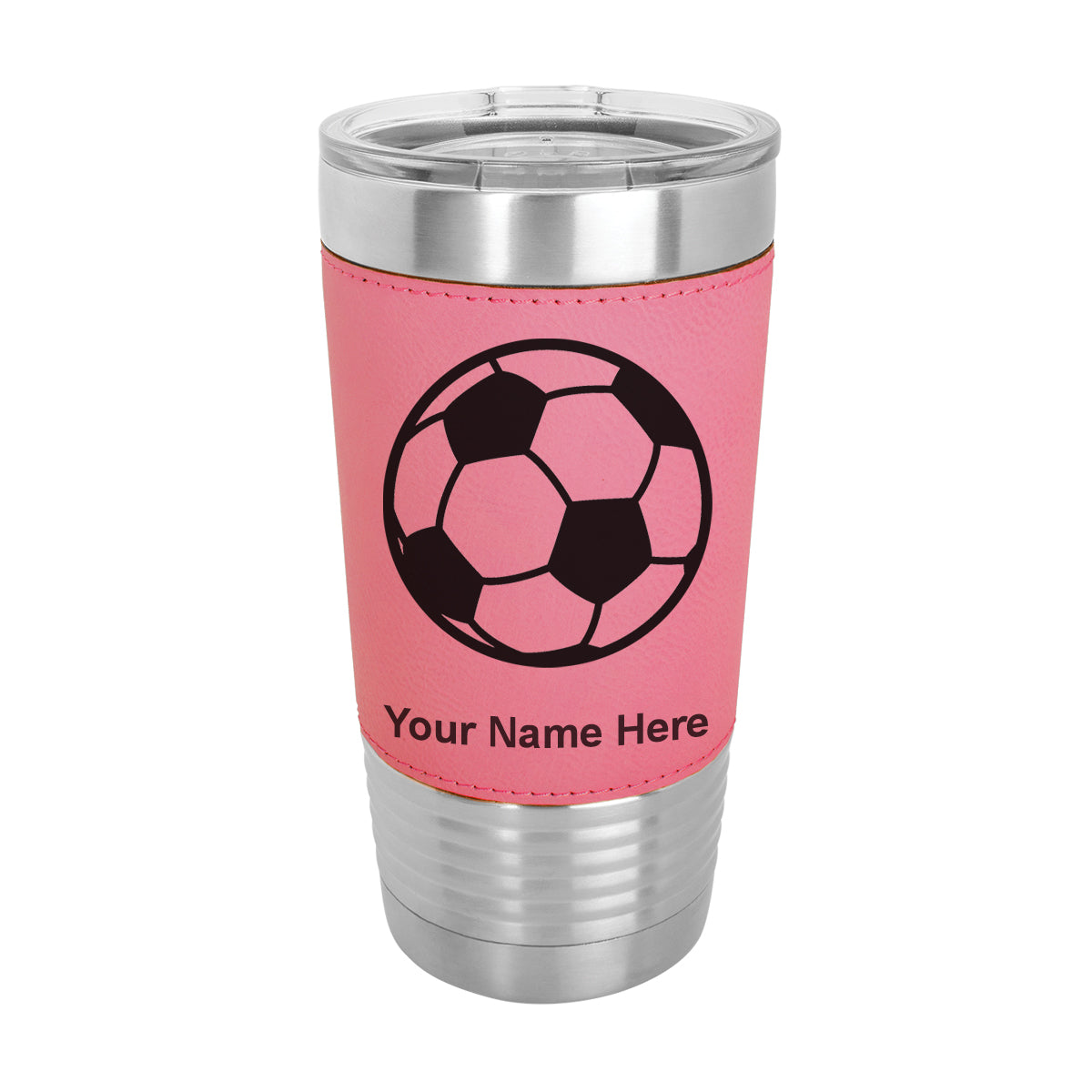 20oz Faux Leather Tumbler Mug, Soccer Ball, Personalized Engraving Included - LaserGram Custom Engraved Gifts