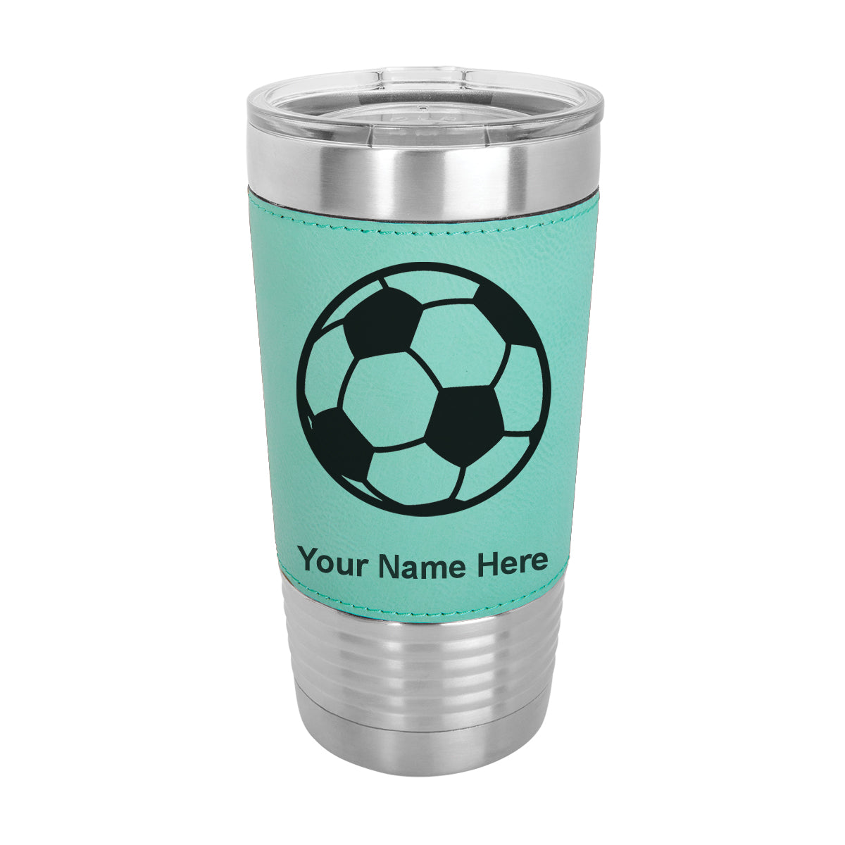 20oz Faux Leather Tumbler Mug, Soccer Ball, Personalized Engraving Included - LaserGram Custom Engraved Gifts