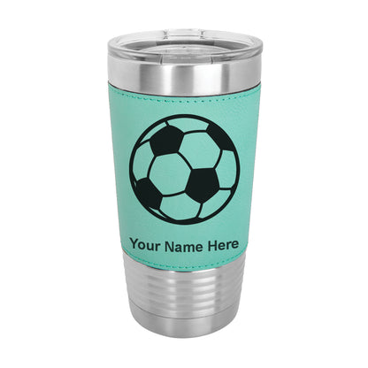 20oz Faux Leather Tumbler Mug, Soccer Ball, Personalized Engraving Included - LaserGram Custom Engraved Gifts