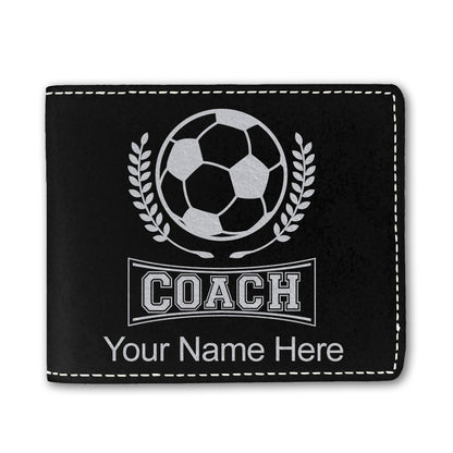 Faux Leather Bi-Fold Wallet, Soccer Coach, Personalized Engraving Included