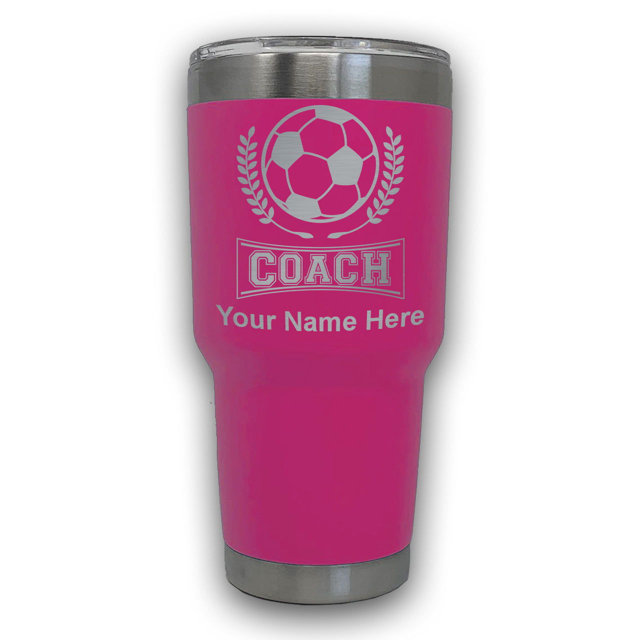 LaserGram 30oz Tumbler Mug, Soccer Coach, Personalized Engraving Included