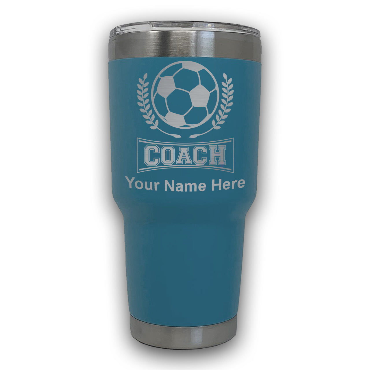 LaserGram 30oz Tumbler Mug, Soccer Coach, Personalized Engraving Included