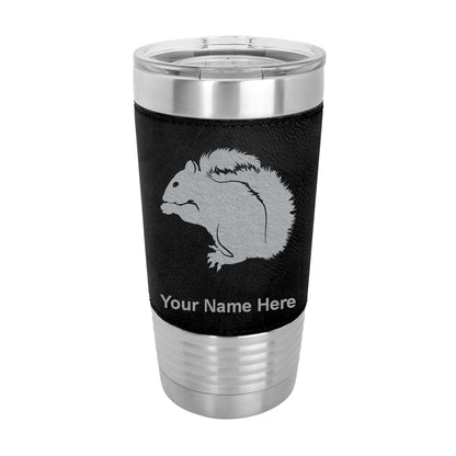 20oz Faux Leather Tumbler Mug, Squirrel, Personalized Engraving Included