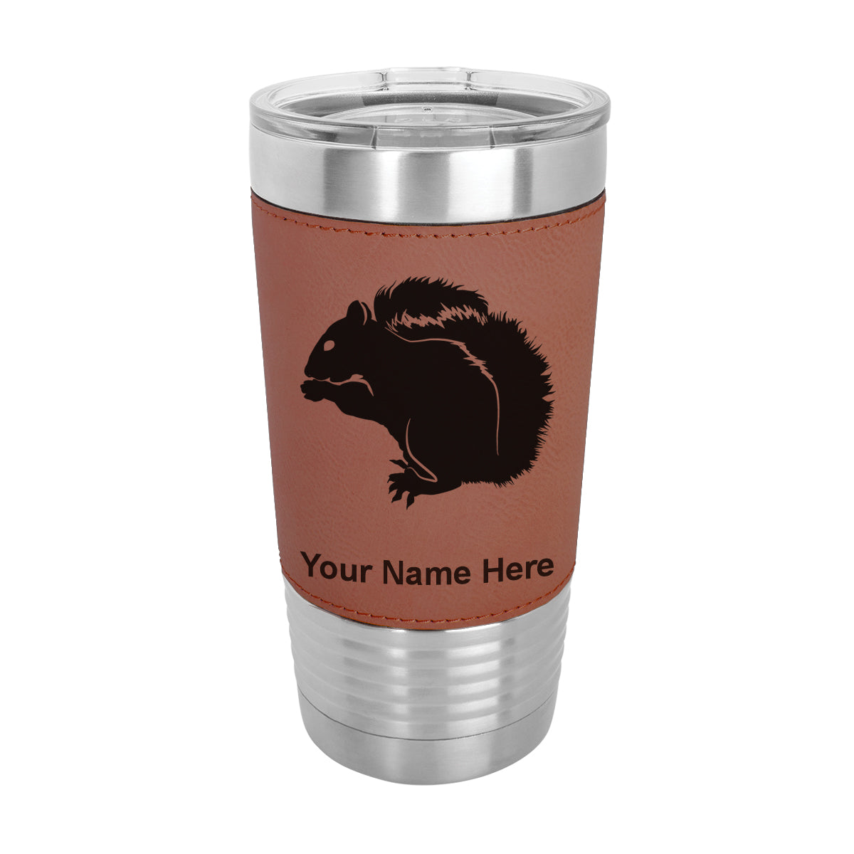 20oz Faux Leather Tumbler Mug, Squirrel, Personalized Engraving Included