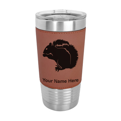 20oz Faux Leather Tumbler Mug, Squirrel, Personalized Engraving Included