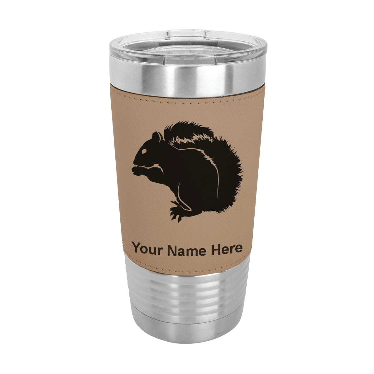 20oz Faux Leather Tumbler Mug, Squirrel, Personalized Engraving Included