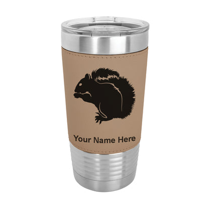 20oz Faux Leather Tumbler Mug, Squirrel, Personalized Engraving Included