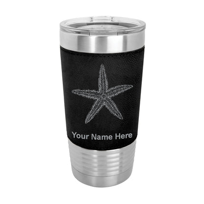 20oz Faux Leather Tumbler Mug, Starfish, Personalized Engraving Included