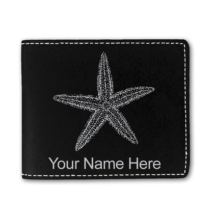 Faux Leather Bi-Fold Wallet, Starfish, Personalized Engraving Included