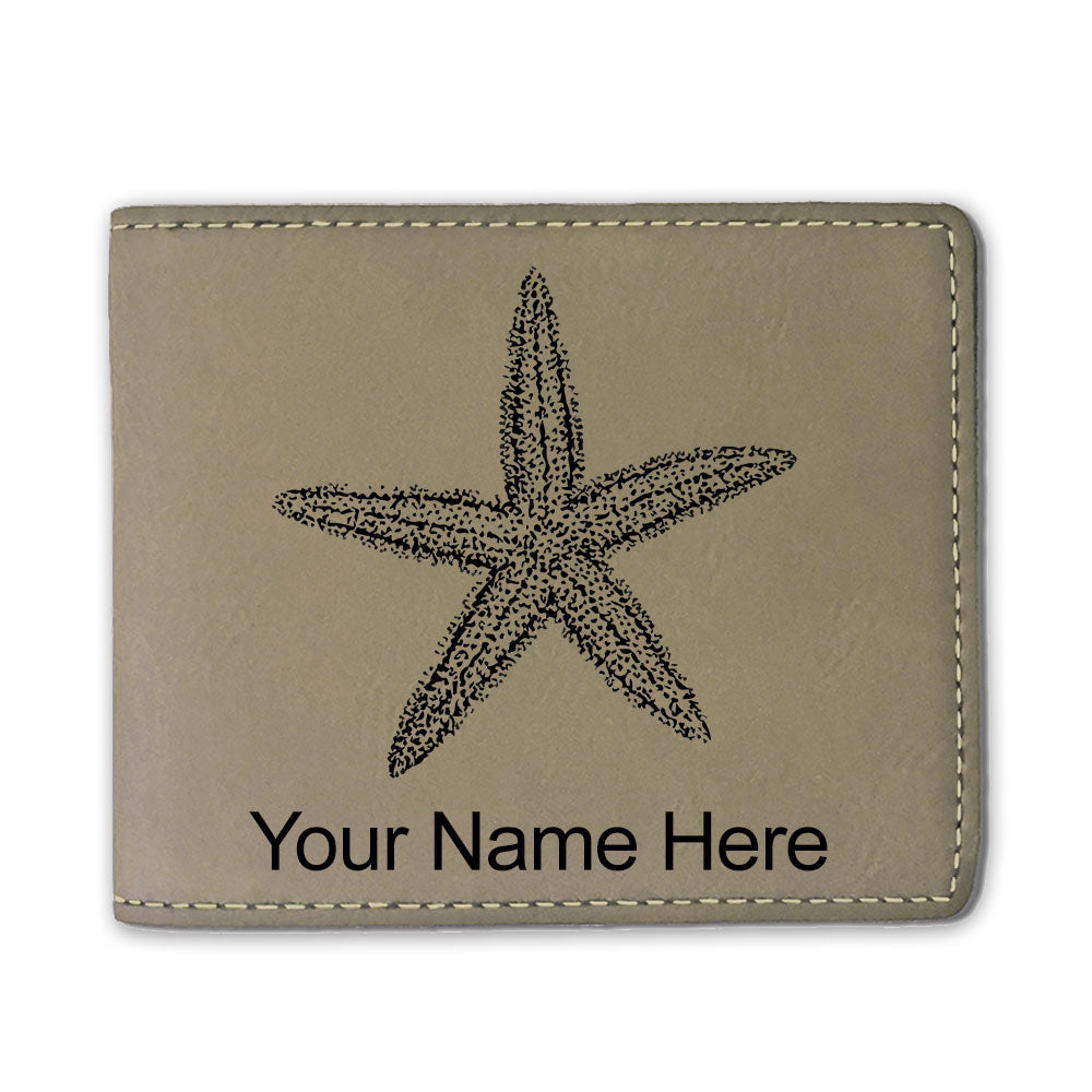 Faux Leather Bi-Fold Wallet, Starfish, Personalized Engraving Included