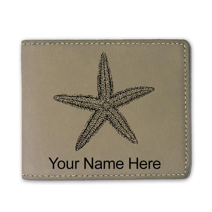 Faux Leather Bi-Fold Wallet, Starfish, Personalized Engraving Included