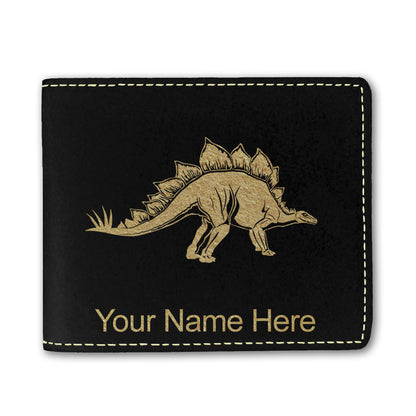 Faux Leather Bi-Fold Wallet, Stegosaurus Dinosaur, Personalized Engraving Included