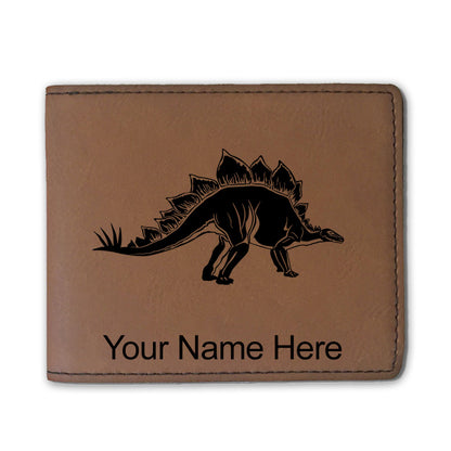 Faux Leather Bi-Fold Wallet, Stegosaurus Dinosaur, Personalized Engraving Included