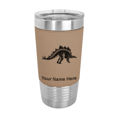 20oz Faux Leather Tumbler Mug, Stegosaurus Dinosaur, Personalized Engraving Included
