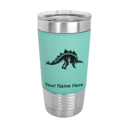 20oz Faux Leather Tumbler Mug, Stegosaurus Dinosaur, Personalized Engraving Included