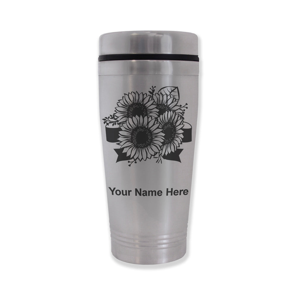 Commuter Travel Mug, Sunflowers, Personalized Engraving Included