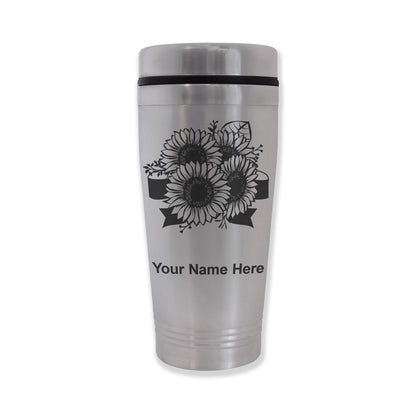 Commuter Travel Mug, Sunflowers, Personalized Engraving Included