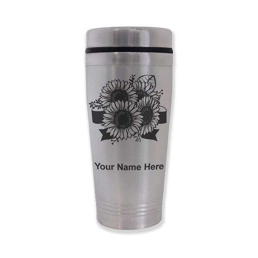Commuter Travel Mug, Sunflowers, Personalized Engraving Included