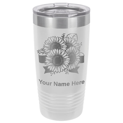 20oz Vacuum Insulated Tumbler Mug, Sunflowers, Personalized Engraving Included