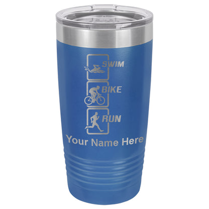 20oz Vacuum Insulated Tumbler Mug, Swim Bike Run Vertical, Personalized Engraving Included